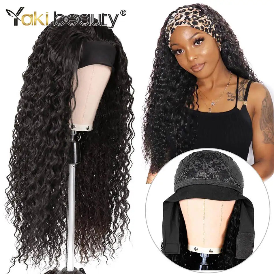 Long Kinky Curly Headband Wigs 28Inch Synthetic Ice Headband Wig For Black Women Afro Curly Water Wave Organic Fiber Hair