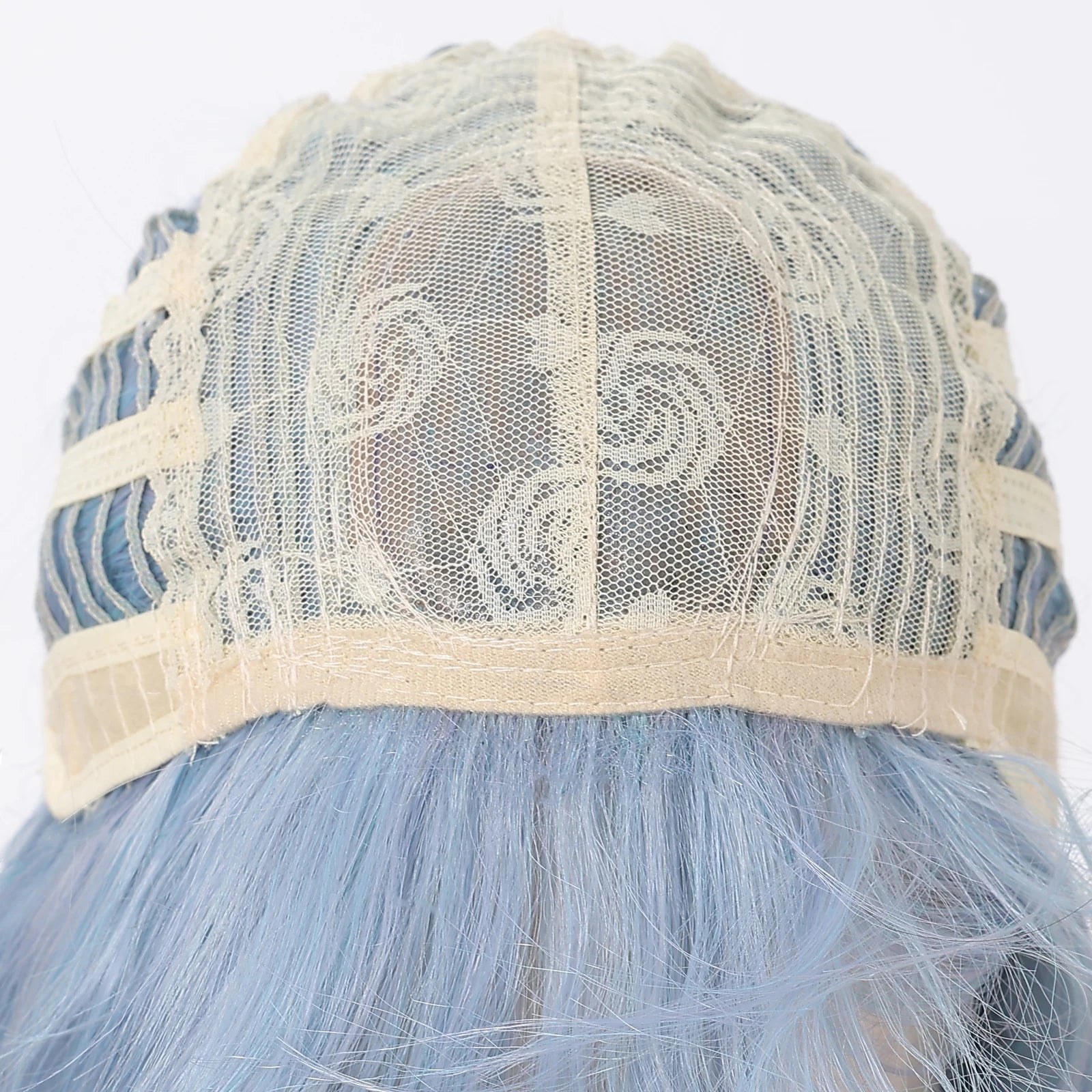 Allbell Magique Blue Hair Wig with Bangs Long Wavy Synthetic Wig Baby Blue Curly Wig for Women Daily Party Use Heat Resistant