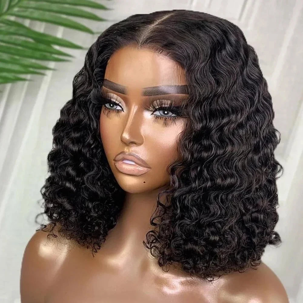 No Glue Deep Wave Lace Frontal Wigs For Women 13x4 7x5 Glueless Bob Wig Curly Human Hair Wigs 250 Density Ready to Wear
