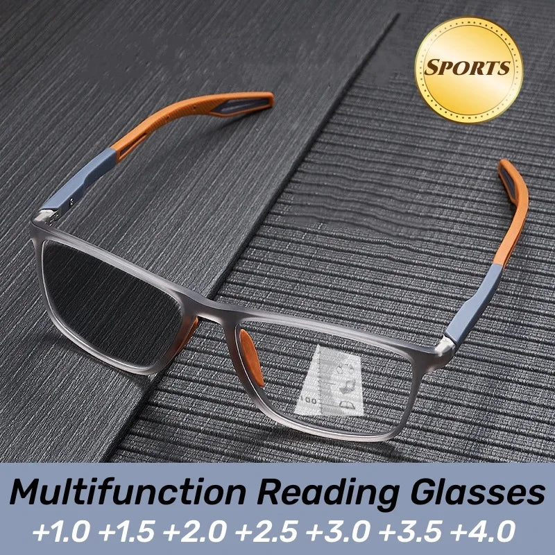 New Trendy TR90 Photochromic Multifocal Reading Glasses 3 in 1 Outdoor Bifocal Sunglasses Sports Anti Blue Near Far Eyeglasses