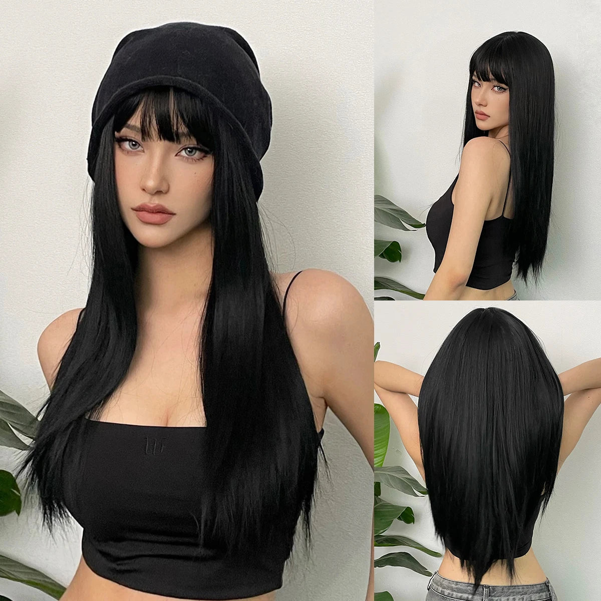 HENRY MARGU White Long Straight Synthetic Wigs for Women Colorful Cosplay Party Fake Hair with Bangs White Wig HighTemperature