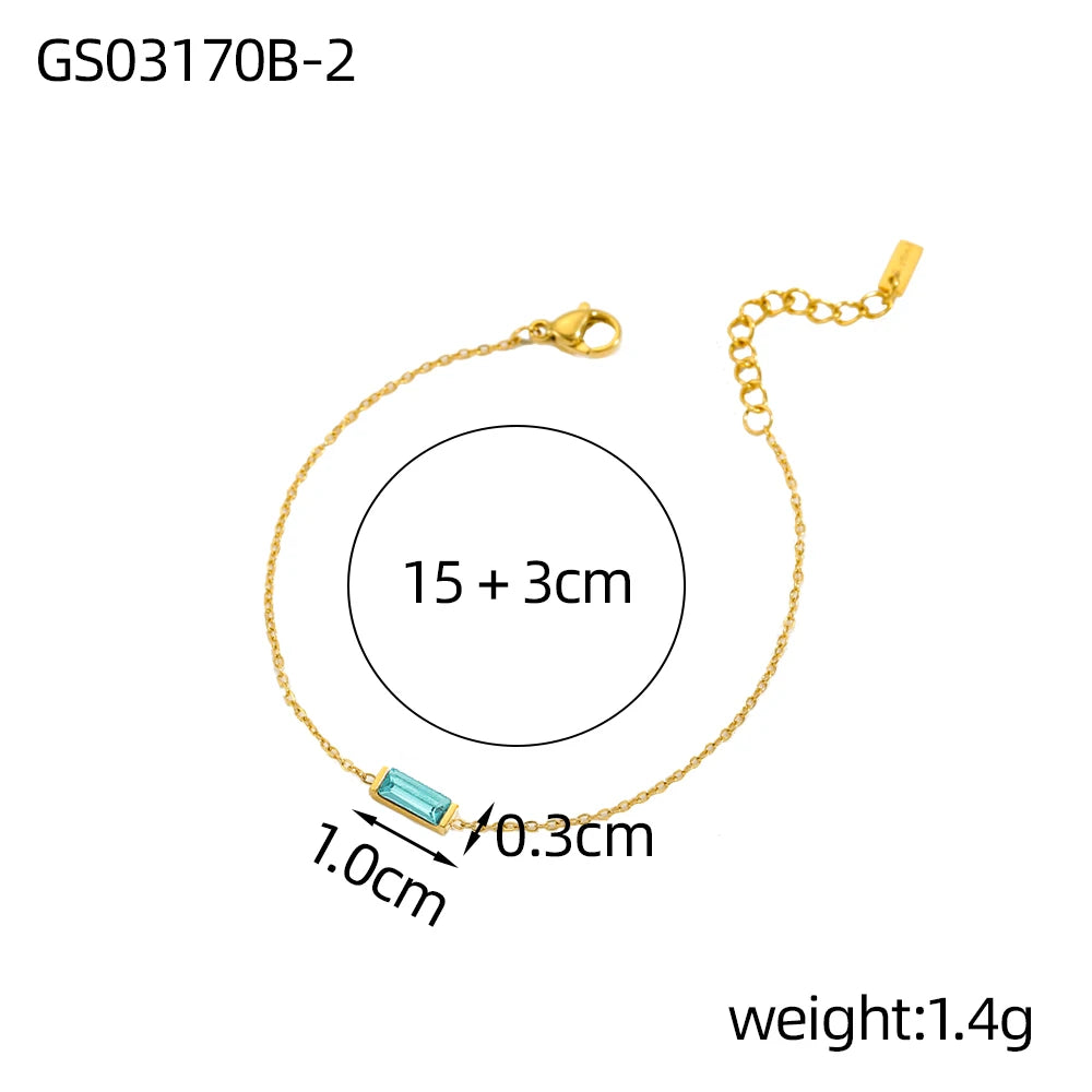 CARLIDANA Vintage 12 Birthstone Waterproof Square Pendant Bracelet Gold Plated Stainless Steel Color Fashion Chain Link Jewelry