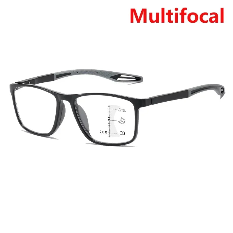 New Trendy TR90 Photochromic Multifocal Reading Glasses 3 in 1 Outdoor Bifocal Sunglasses Sports Anti Blue Near Far Eyeglasses