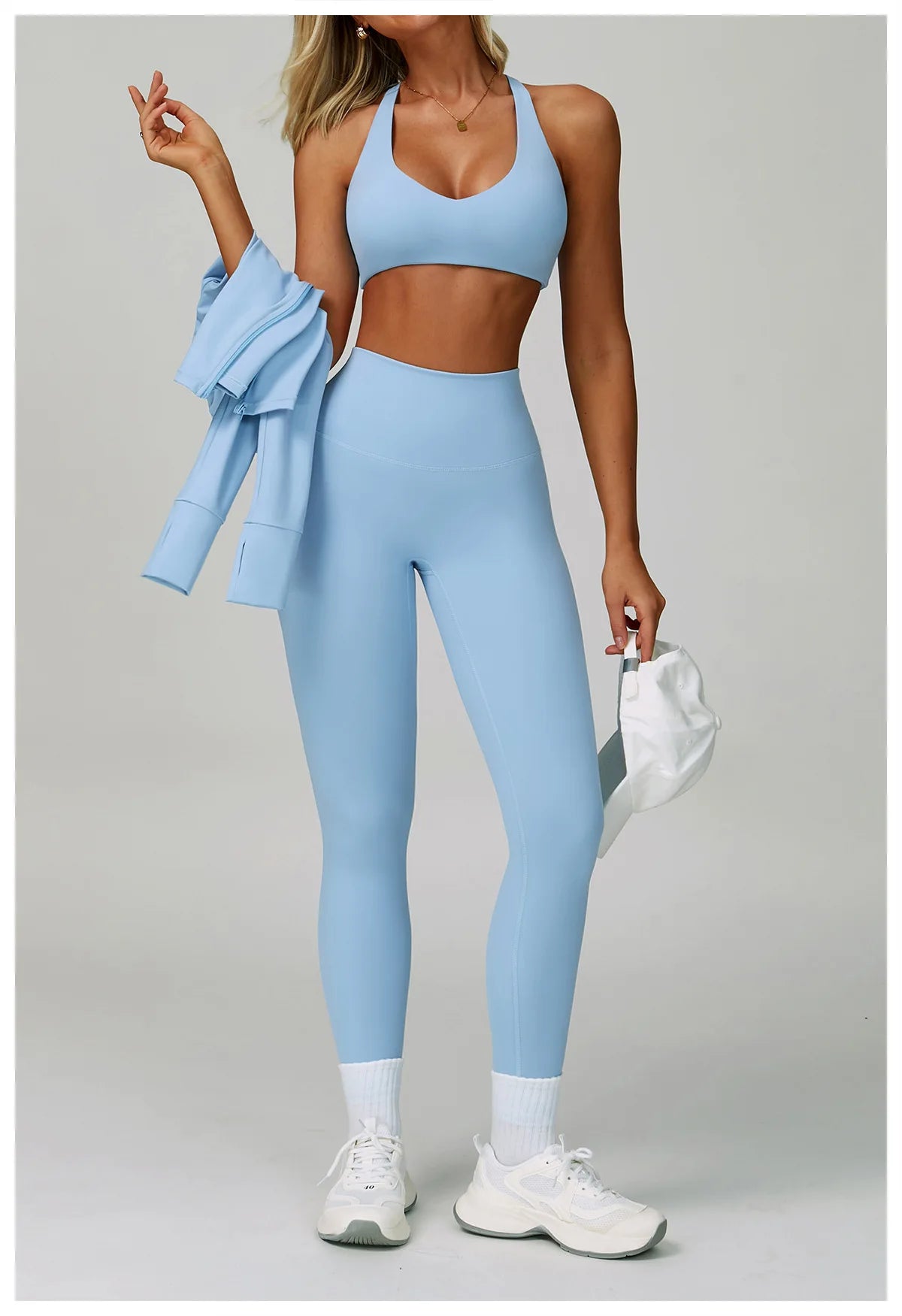 2PCS Yoga Clothing Set Women's High Waisted Leggings 3 Piece Fitness Suit Coat Jacket Exercise Wear Fitness Workout Underwear ﻿