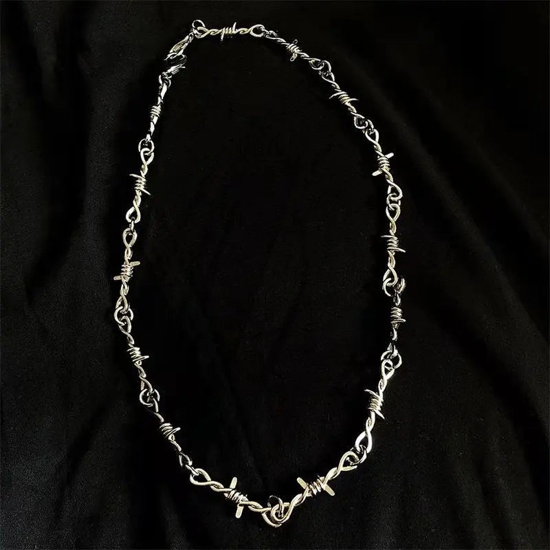 Punk Thorns Chain Necklace for Men Streetwear Barbed Wire Brambles Boys Hip Hop Harajuku Party Halloween Jewelry