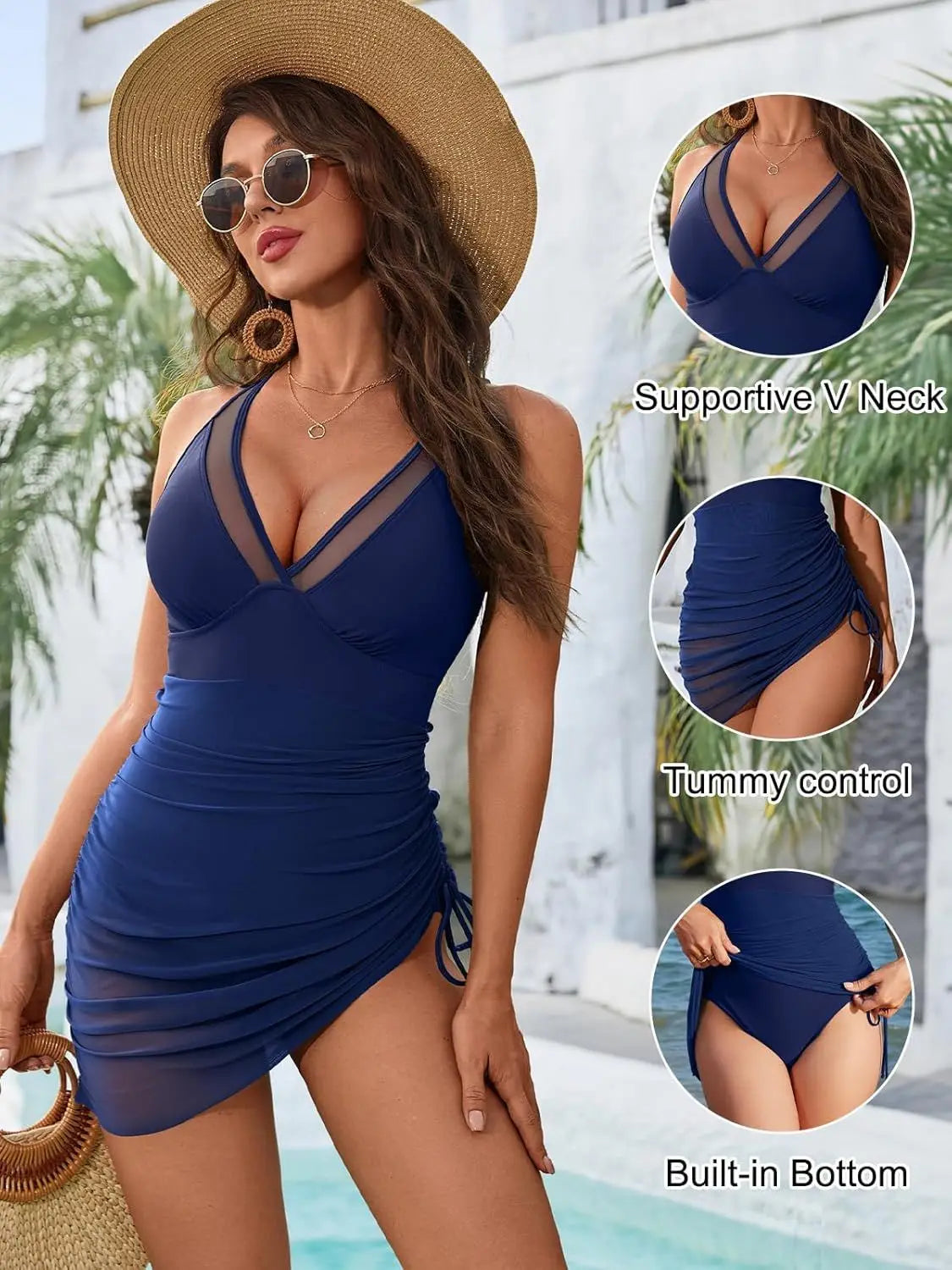 Vigoashely 2025 Solid Mesh Patchwork Swimwear Women Sexy Push Up One Piece Swimsuit Monokini Lady Brazilian Beach Bathing Suit