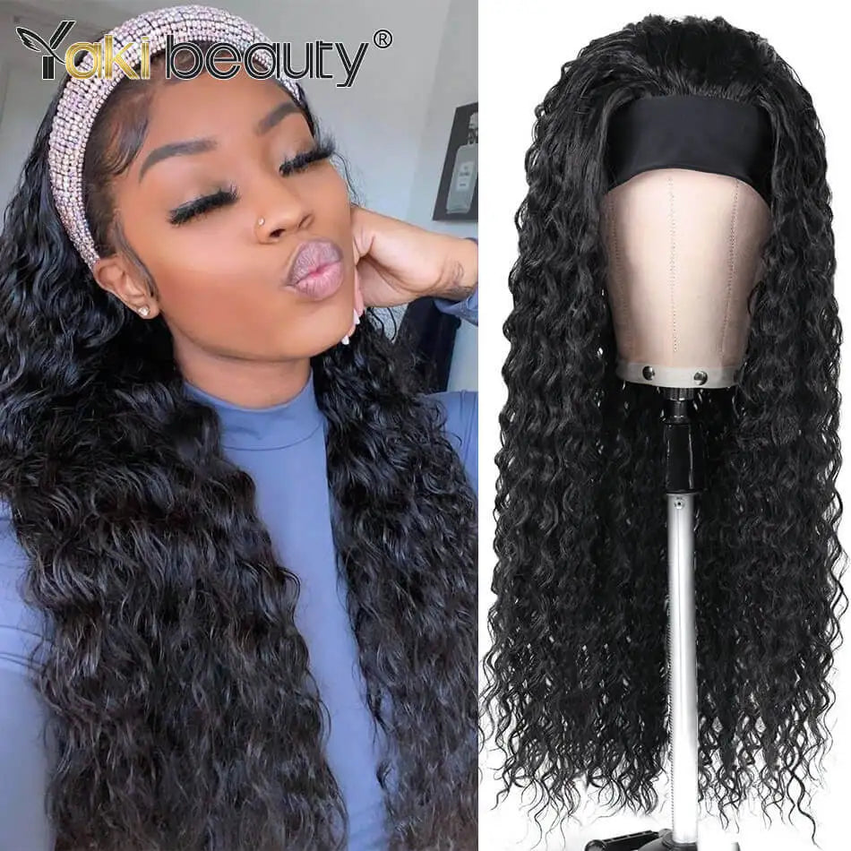 Long Kinky Curly Headband Wigs 28Inch Synthetic Ice Headband Wig For Black Women Afro Curly Water Wave Organic Fiber Hair