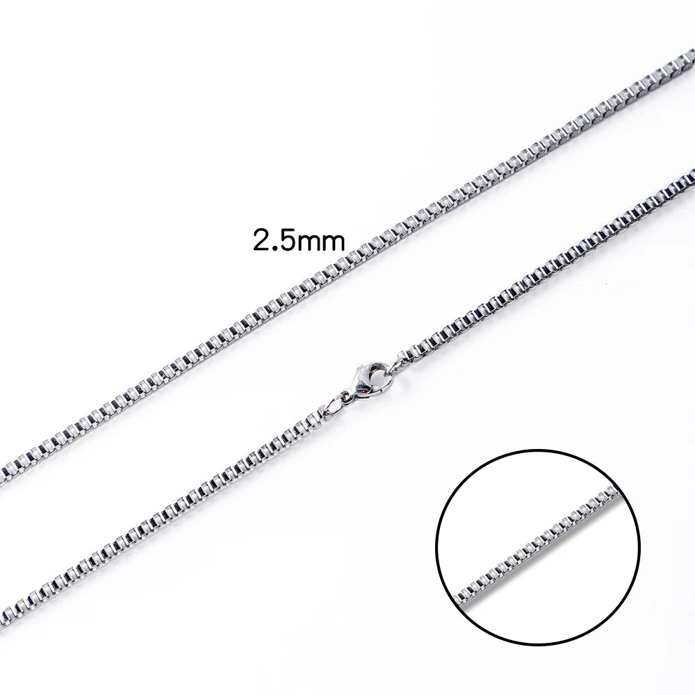 HIYEE Men's Thin Box Chain Necklace,1.5/2/2.5/3MM Stainless Steel Chain Link Collars Gift,Male DIY Jewelry,18 to 24 Inch Parts