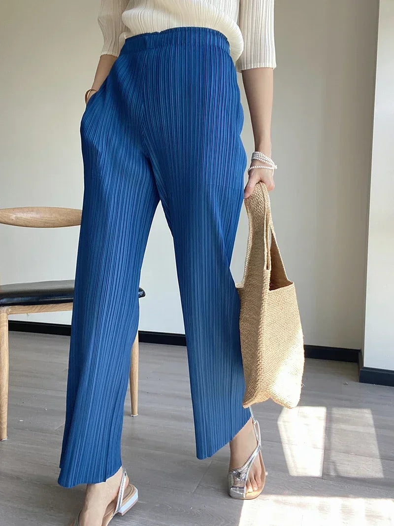 YUDX Spring Summer Autumn Women Casual Elegant Ladies Miyake Designer Casual Loose Straight Pleated Pants High Waist Trousers