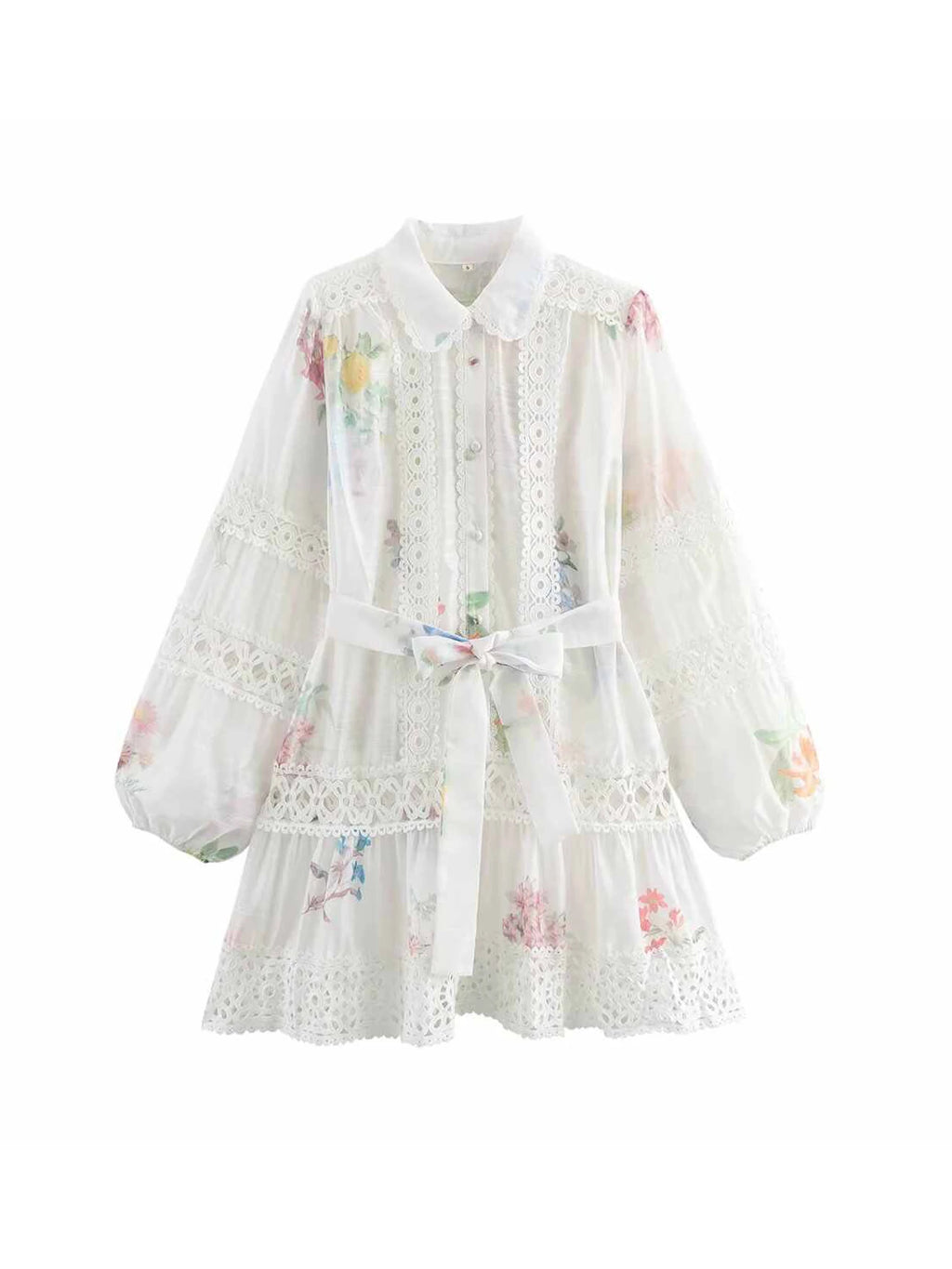 Women White Flower Print Dress Vintage Lace Patchwork Long Sleeve Evening Dress Y2k Birthday Party One Piece Frocks Clothes 2025