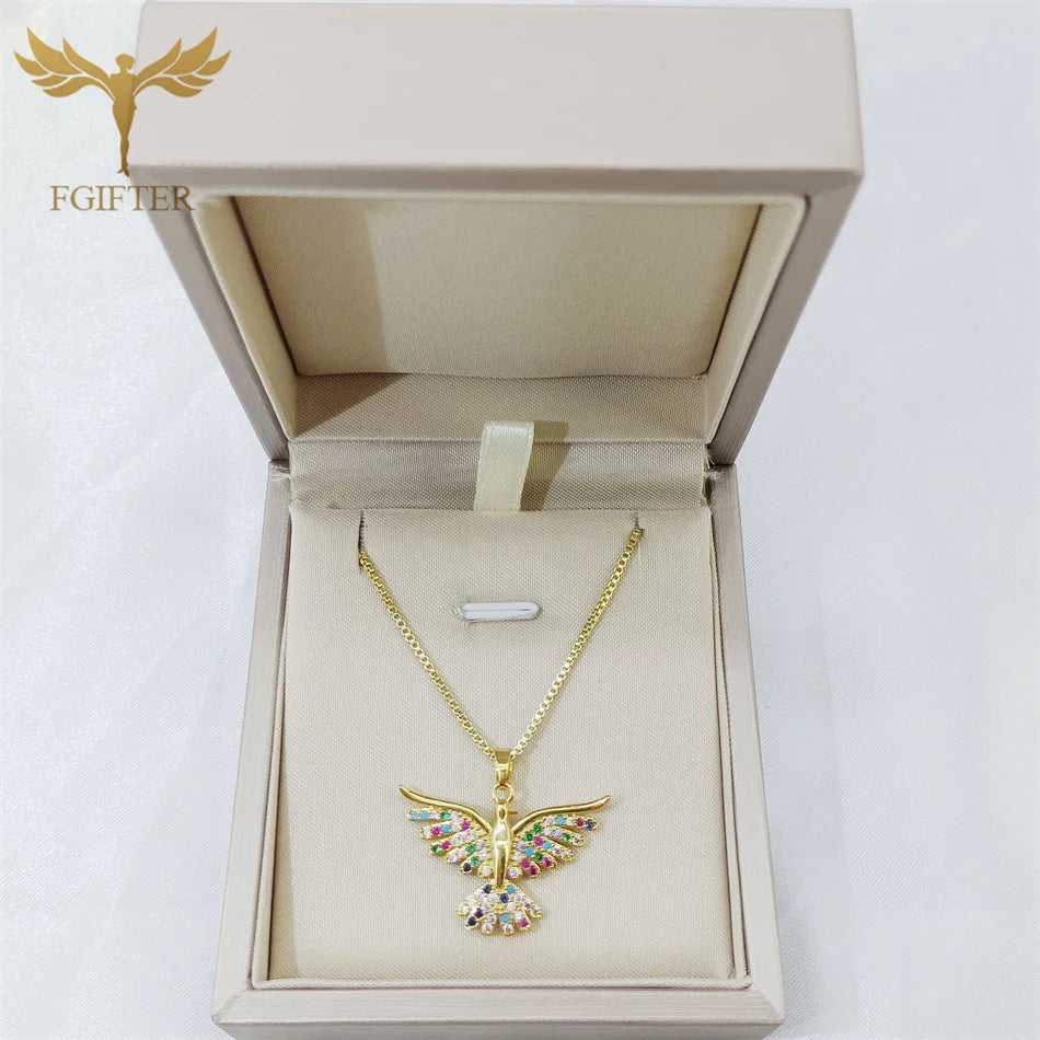 Luxury Graces Colored Phoenix Zircon Copper Pendant Necklaces Stainless Steel Chain High Grade Bird Choker Women's Party Jewelry
