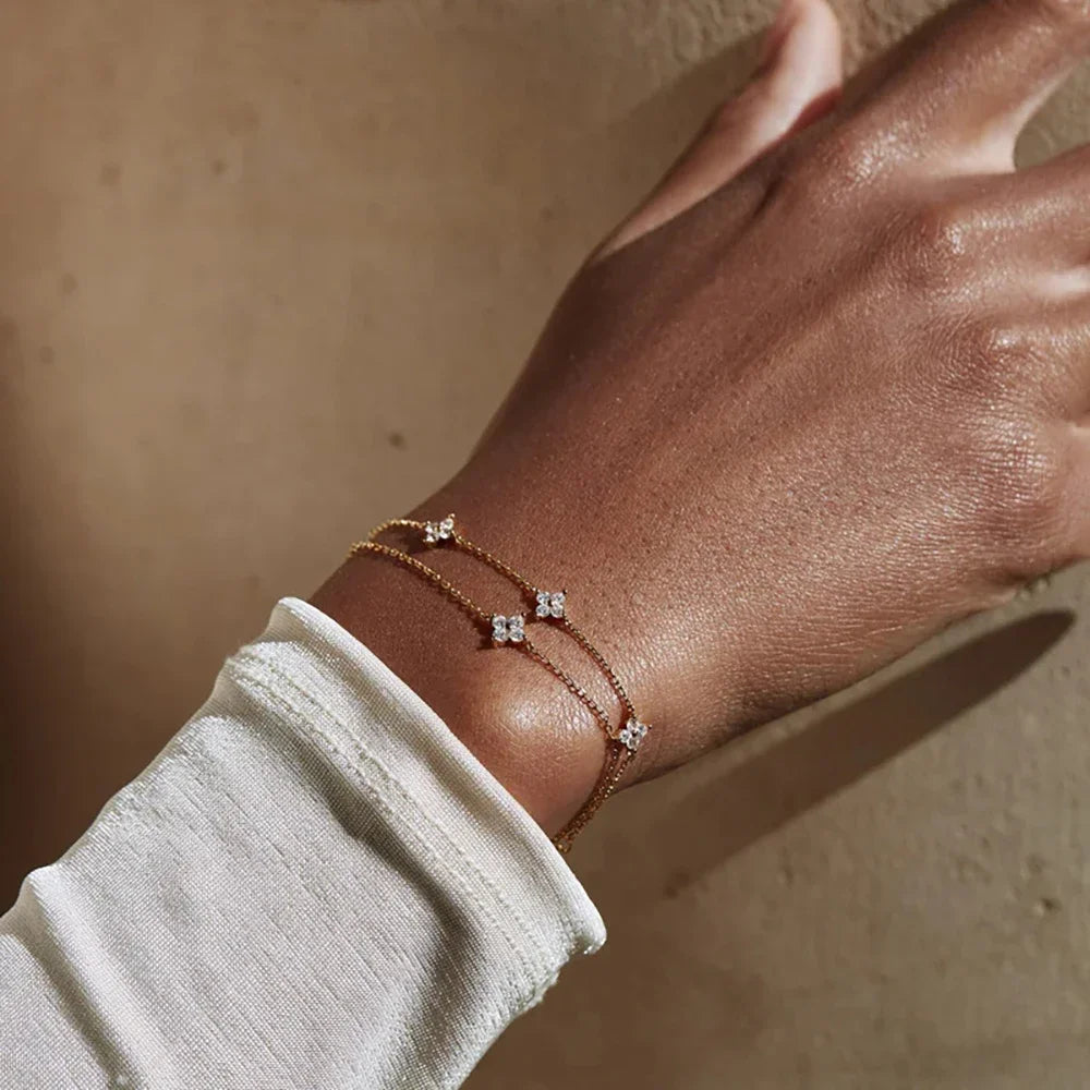 New Stainless Steel Zircon Necklaces for Women 18K Gold Plated Four Leaf Grass Collar Chain Necklace Luxury Jewelry Gift