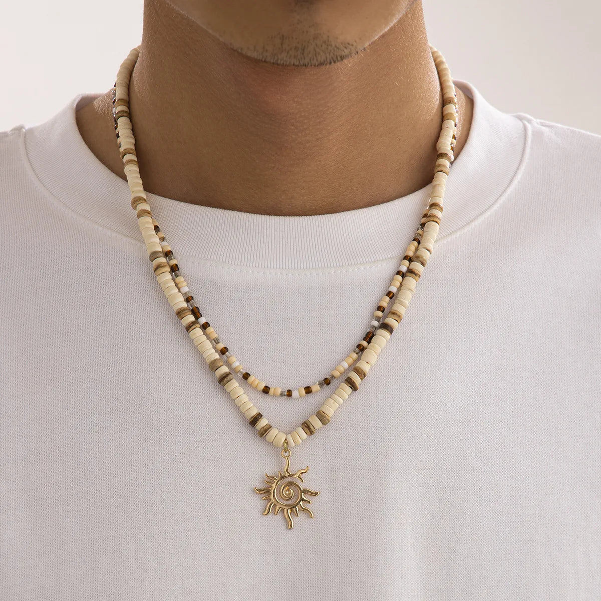 Exaggerated Big Sun Pendant Necklace for Women Trendy Double Layer Snake Bone Chain Necklace Summer Jewelry Accessories