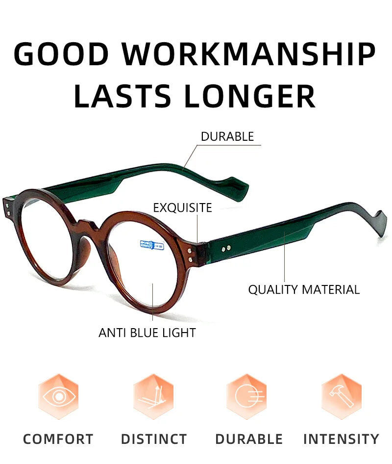 New Round Reading Glasses Women Trendy Presbyopia Hyperopia Anti Blue Light Reading Eyeglasses Men +1.0 +1.5 +2.0 +2.5 +3.0 +3.5