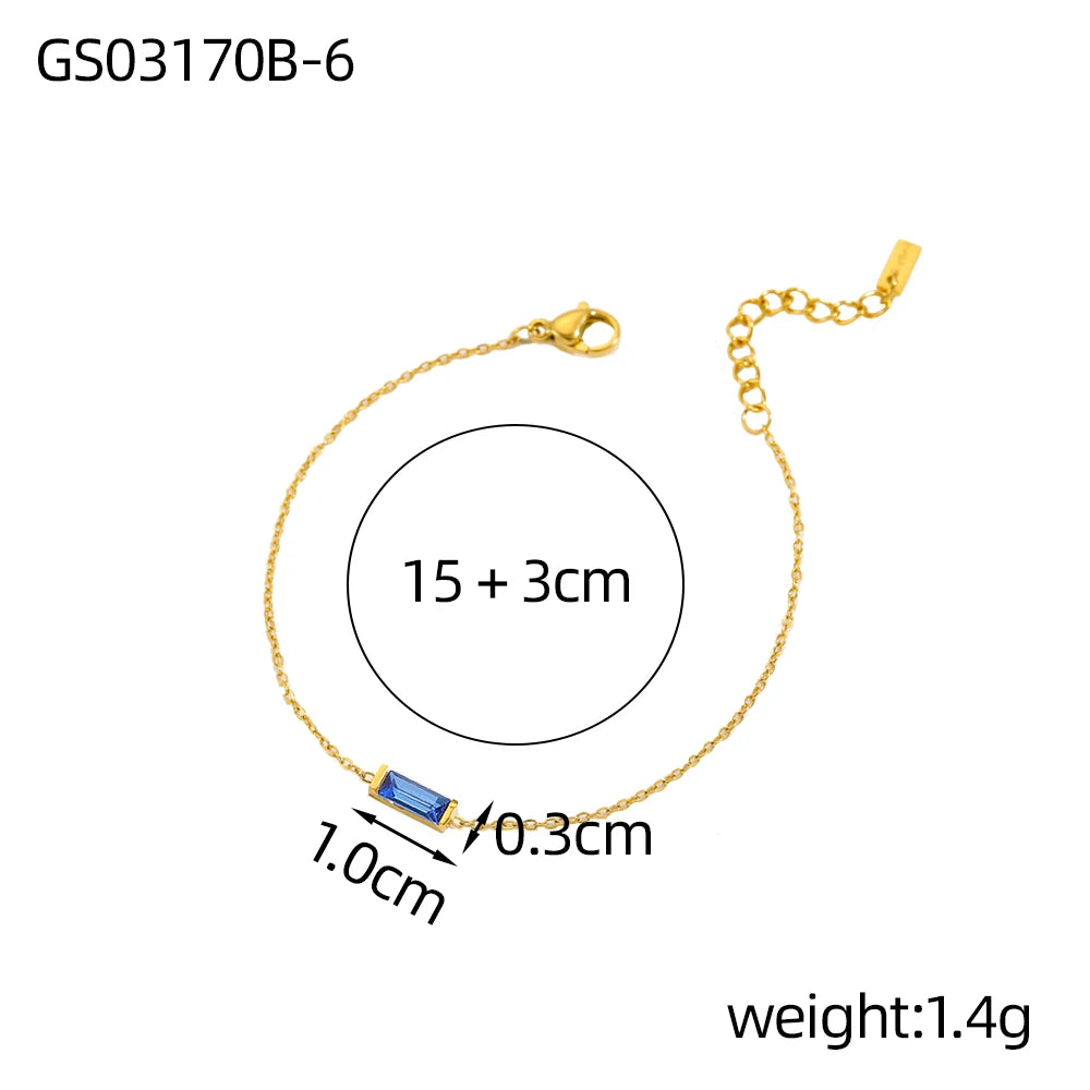 CARLIDANA Vintage 12 Birthstone Waterproof Square Pendant Bracelet Gold Plated Stainless Steel Color Fashion Chain Link Jewelry