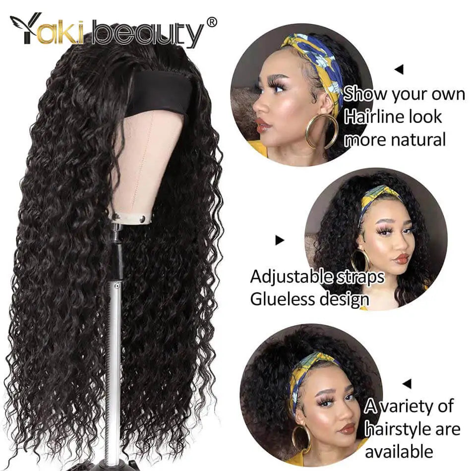 Long Kinky Curly Headband Wigs 28Inch Synthetic Ice Headband Wig For Black Women Afro Curly Water Wave Organic Fiber Hair