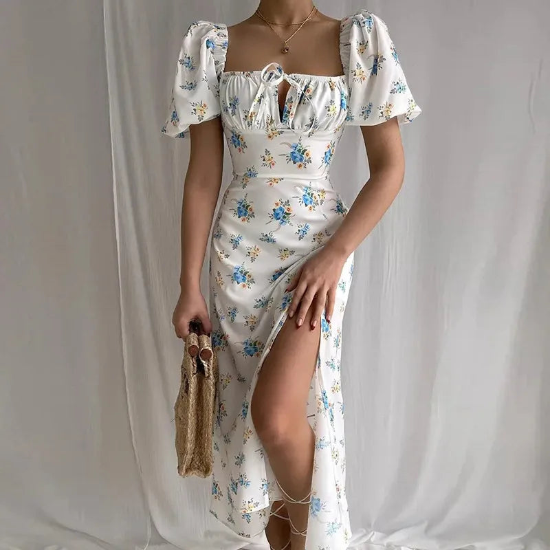 Summer Women Puff Sleeve Floral Printed Dress,Long Dresses,Woman Clothing,Dress Women,Women's Elegant Dresses,Sexy Costume Women