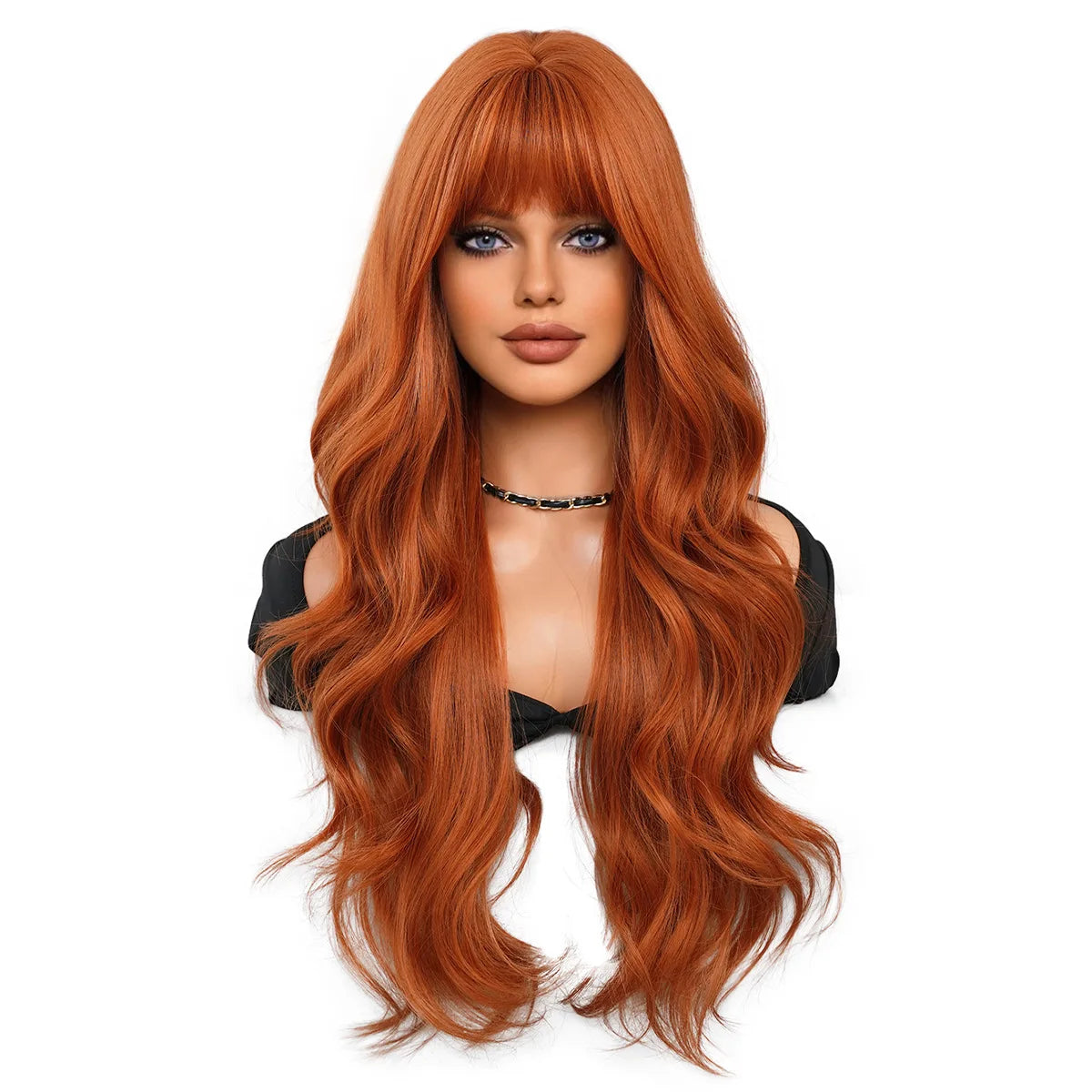 Orange Synthetic Wig Fashion Women Natural Air Bangs Big Waves Long Curly Hair Daily Party Use Full Head Cover