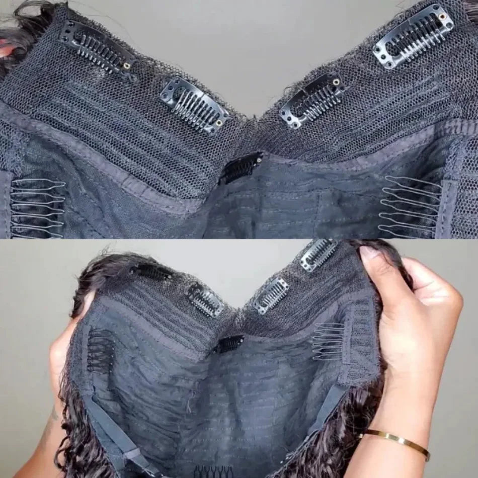 V Part Curly Wig Human Hair No Leave Out No Glue Brazilian Deep Curly Wave Human Hair Wigs for Women 220% Density