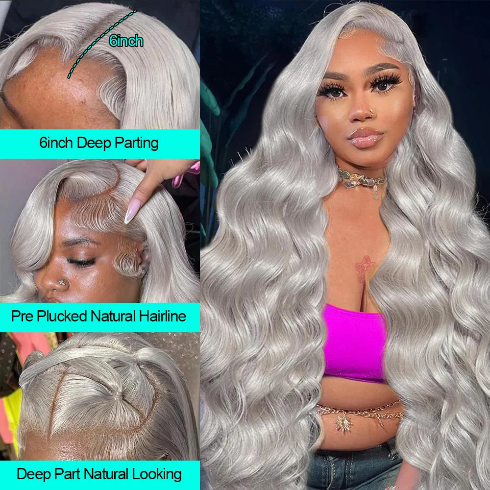 Cosplay Body Wave Silver Grey 13X4 Lace Front Wigs Human Hair 13x6 HD Lace Front Wigs Remy Brazilian 613 Colored Human Hair Wigs