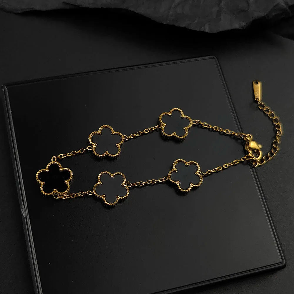 Mussel five-leaf plum blossom stainless steel women's exquisite chain bracelet, 18K gold plated, light luxury, lucky jewelry