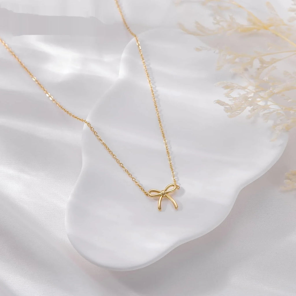 Gold Necklace for Women Bow Necklace Gold Silver Plated Necklace Cute Bow Pendant Choker Chain Necklaces for Women Jewelry Gift