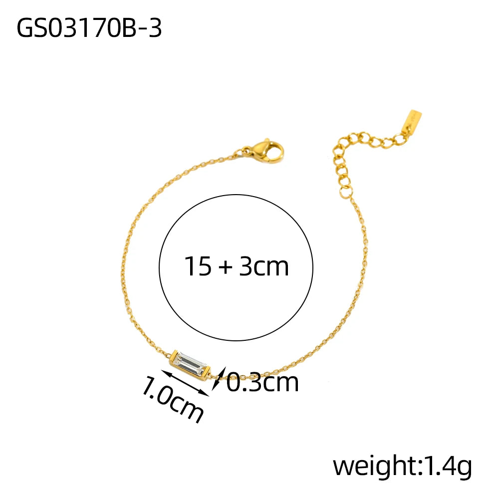 CARLIDANA Vintage 12 Birthstone Waterproof Square Pendant Bracelet Gold Plated Stainless Steel Color Fashion Chain Link Jewelry