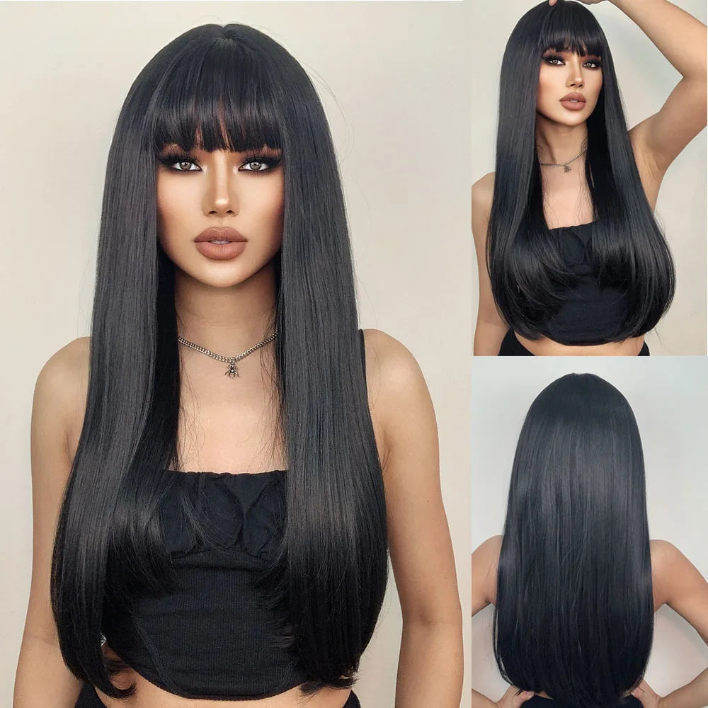 HENRY MARGU White Long Straight Synthetic Wigs for Women Colorful Cosplay Party Fake Hair with Bangs White Wig HighTemperature