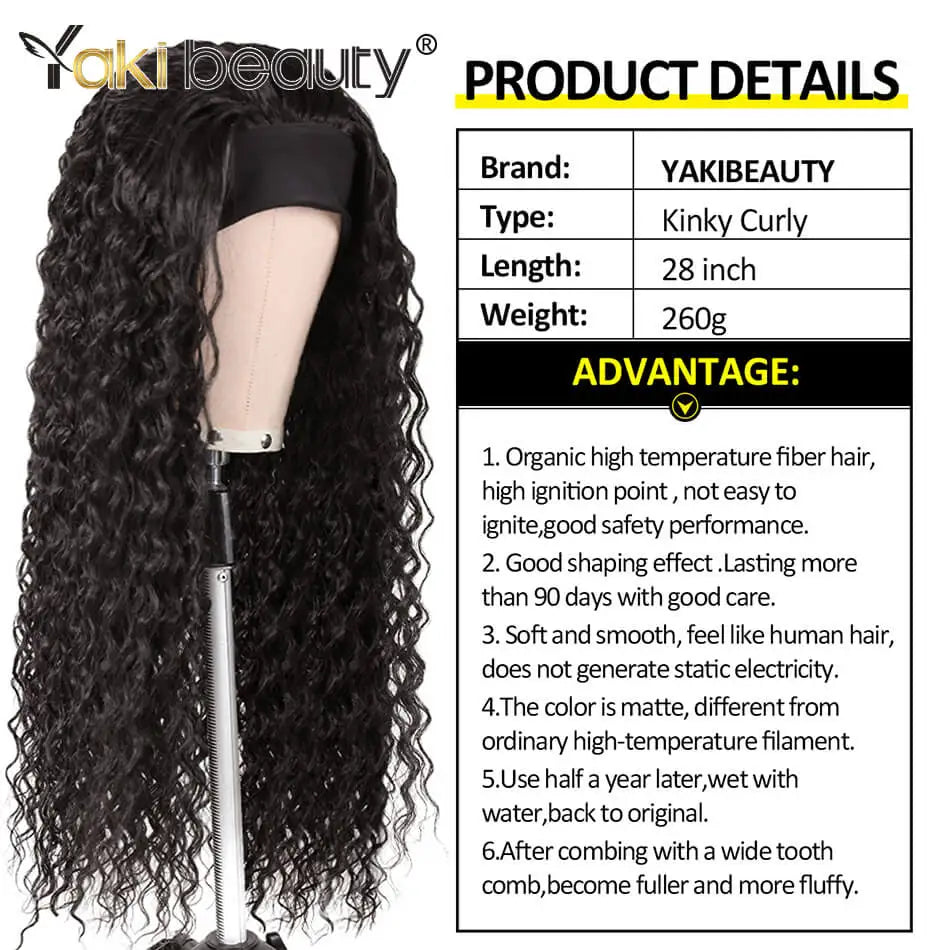 Long Kinky Curly Headband Wigs 28Inch Synthetic Ice Headband Wig For Black Women Afro Curly Water Wave Organic Fiber Hair