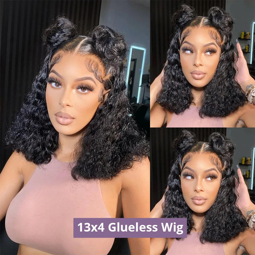 No Glue Deep Wave Lace Frontal Wigs For Women 13x4 7x5 Glueless Bob Wig Curly Human Hair Wigs 250 Density Ready to Wear