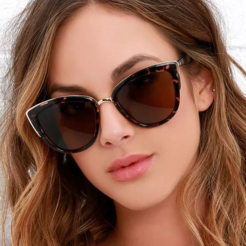 2025 Brand Vintage Cat Eye Sunglasses Woman Retro Driving Round Metal Frame Sun Glasses For Female Mirror UV400