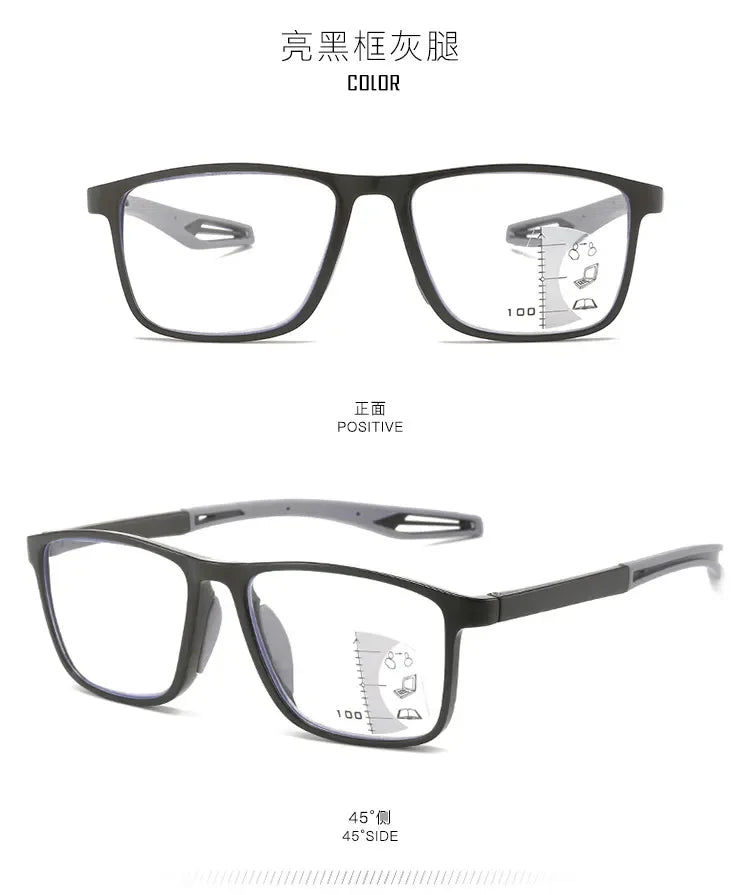 New Trendy TR90 Photochromic Multifocal Reading Glasses 3 in 1 Outdoor Bifocal Sunglasses Sports Anti Blue Near Far Eyeglasses