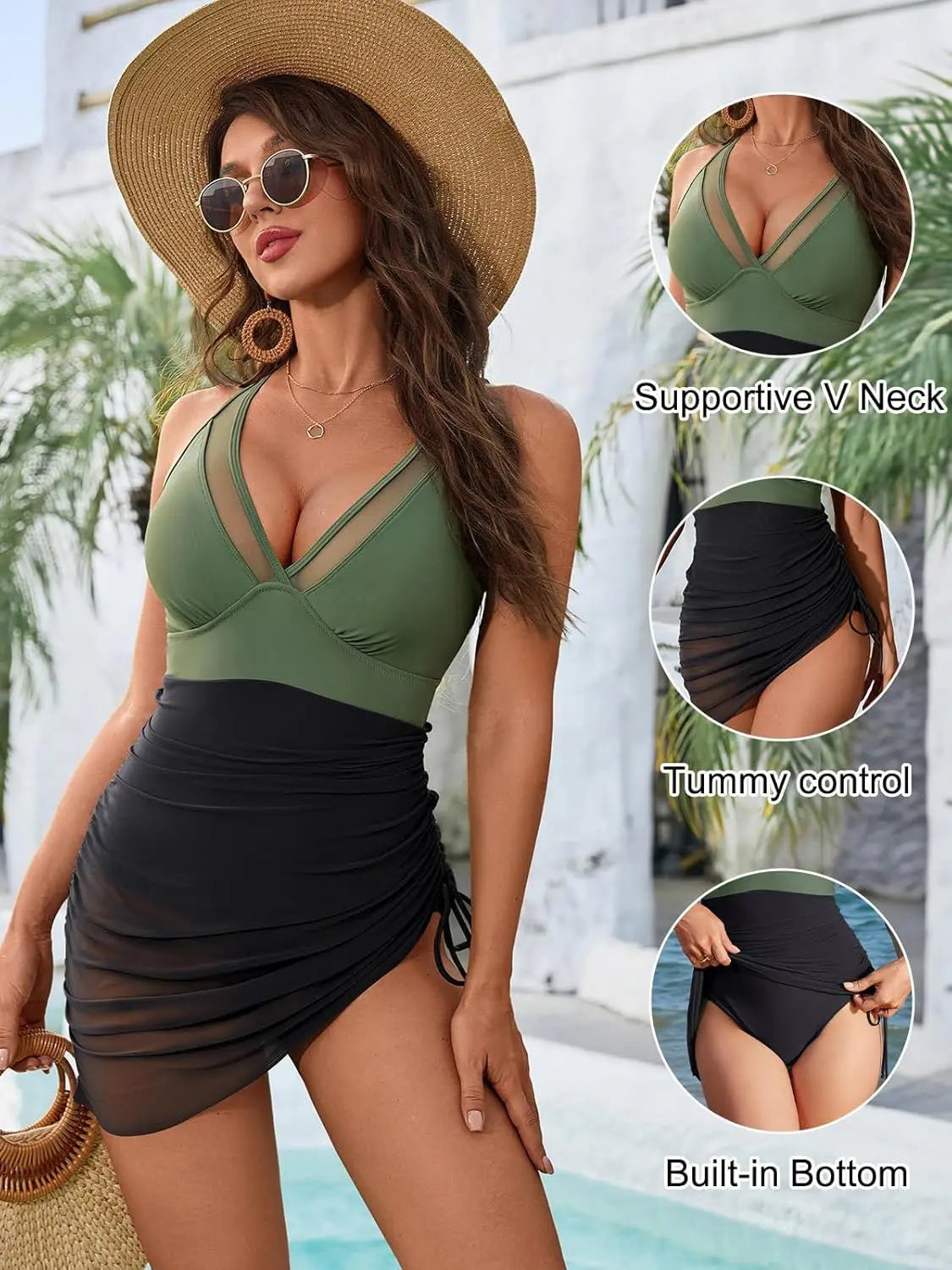 Vigoashely 2025 Solid Mesh Patchwork Swimwear Women Sexy Push Up One Piece Swimsuit Monokini Lady Brazilian Beach Bathing Suit