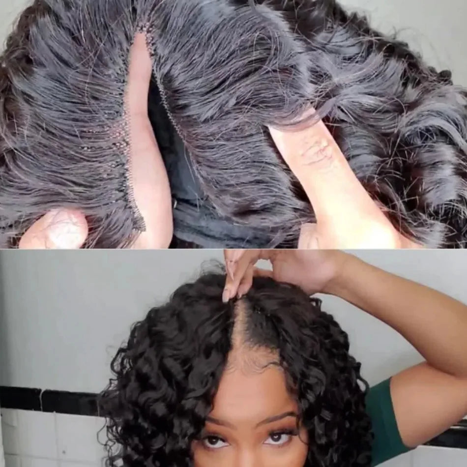 V Part Curly Wig Human Hair No Leave Out No Glue Brazilian Deep Curly Wave Human Hair Wigs for Women 220% Density