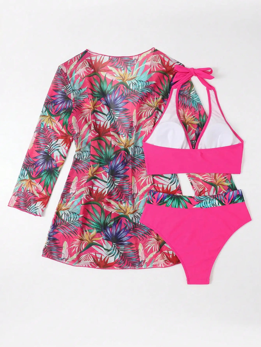 Halter Print Bikini Sets 3PCS Women Swimsuit With Kimono High Waist Swimwear Female Bathers Bathing Swimming Swim Suit Beachwear