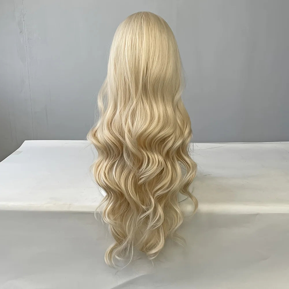 Blonde women's synthetic wig with large waves and long curly hair wig full head set Halloween cosplay daily dress wig