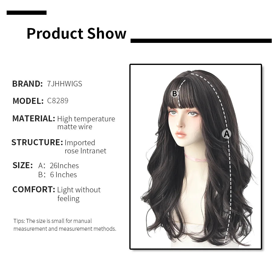 7JHH WIGS Popular Brown Ash Long Deep Wave Hair Lolita Wigs With Bangs Synthetic Wig For Women Fashion Thick Curls Wigs Girl