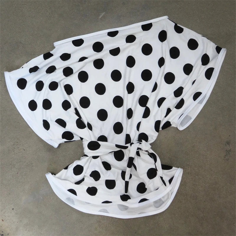 Absobe Polka Dot One-Shoulder Short Sleeve Top For Women Back Lace-up Waist Slim Fit T-Shirt Y2K Hot Girl Casual Tee Streetwear