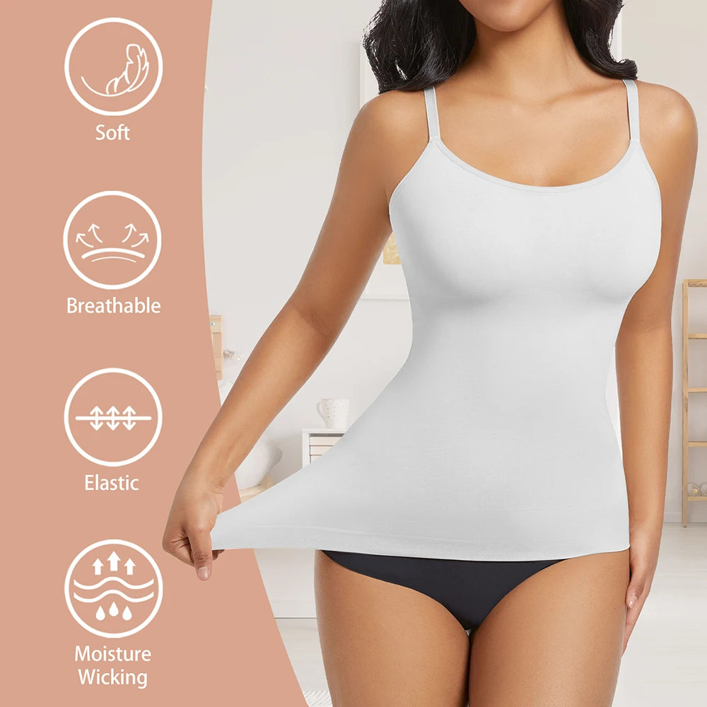 Women Shapewear Top Tummy Control Body Shaper Scoop Neck Compressions Cami Vest mit  Straps Shaping Camisole Shirt Slim Vest